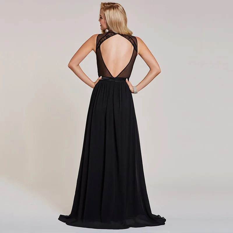 Tanpell long lace evening dress black sleeveless floor length a line gown cheap women backless prom party formal evening dresses Tanpell long lace evening dress black sleeveless floor length a line gown cheap women backless prom party formal evening dresses