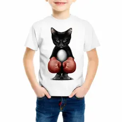 Детский ММА сердитый кот футболка для маленьких мальчиков и девочек забавными животными футболка Лидер продаж прекрасный кот принт