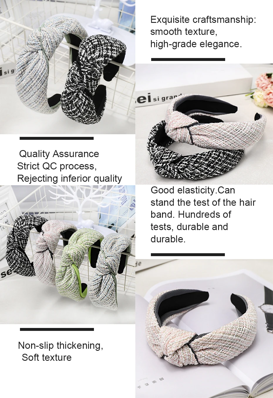 LEVAO Women Autumn And Winter Simple Plaid Wide Headband Bezel Turban Girls Middle Knotted Hair Hoop Hair Accessories Hairbands