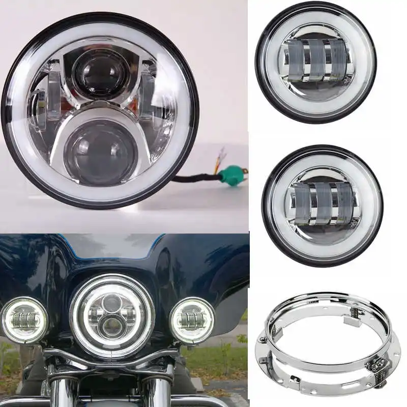 SOYAVISION " моторный двигатель, светодиодный налобный фонарь, Угловые глаза для Harley Davidsion, светильник, лампа 4,5" Halo, противотуманная фара ", монтажный кронштейн - Цвет: Chrome set