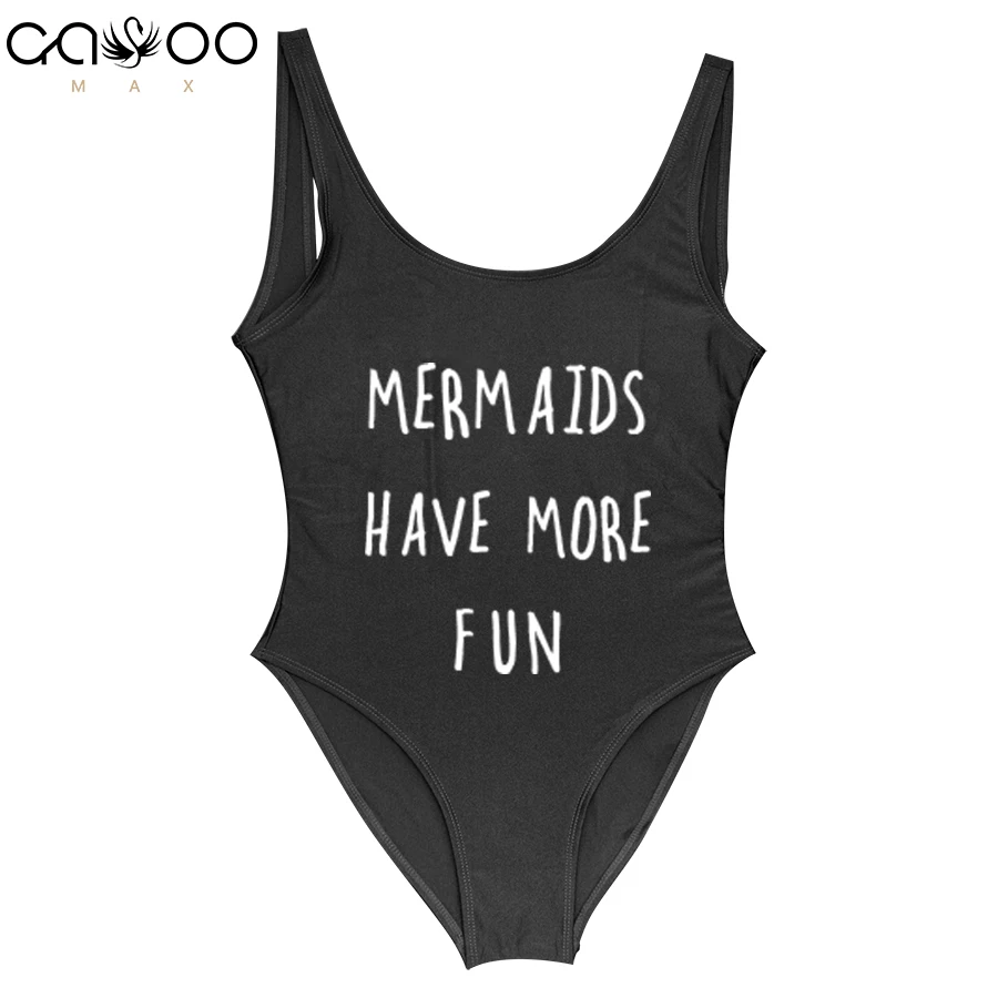 MERMAIDS Have More Fun Women One Piece Swimsuit Black Swimwear backless