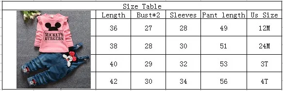 Осенний комплект для детей футболка с Минни и джинсовый комбинезон комплект одежды для девочек детская одежда одежда для маленьких детей
