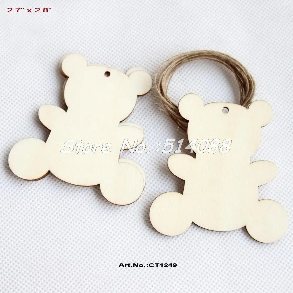 

(30pcs/lot) 70MM Blank Rustic Wood Bear Key Chain Christmas Tags With Strings 2.8" -CT1249