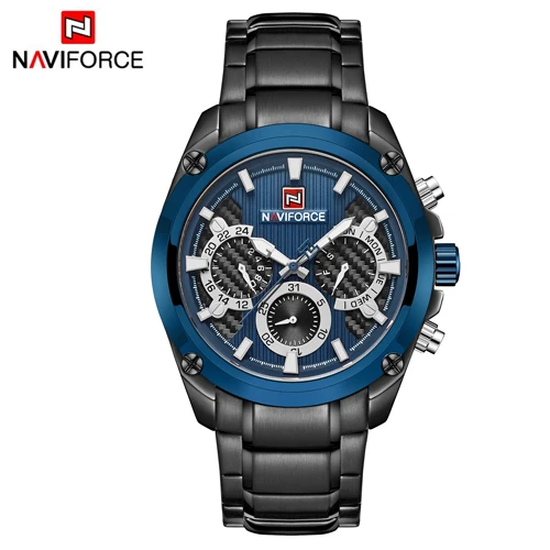 Лучший бренд класса люкс NAVIFORCE синий золотые часы Для мужчин модные спортивные кварцевые Для мужчин s часы Полный Сталь Водонепроницаемый часы Relogio Masculino - Цвет: B BE B