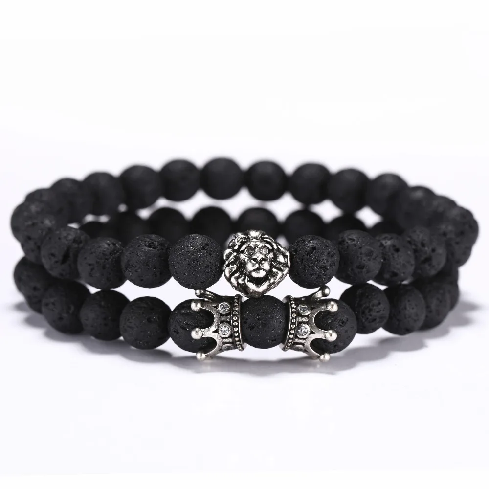 Браслет с 2 парными бусинами из лавы античный золотой серебристый цвет Braclet для