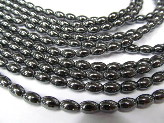 

5strands 6x9-10x16mm hematite beads gunmetal rice barrel connector beads
