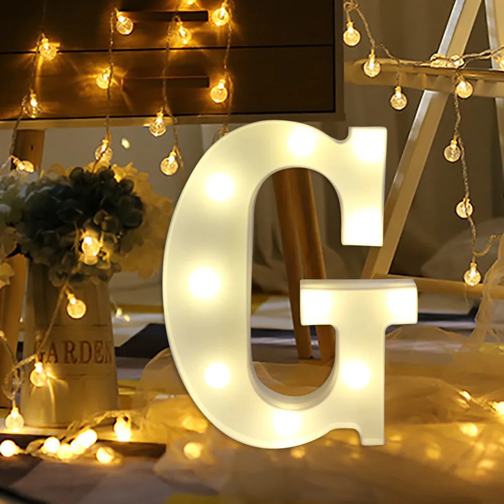 English Alphabet LED Letter Lights Light Up White Plastic Letters Luminous Romantic Wedding Party Decoration Christmas 22cm - Цвет: G