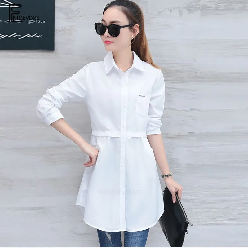 

Fall Autumn Basic Shirts Blouses Women Fashion Long Sleeve Casual Paid Top Girls White Boyfriend Button Shirt Tunic Blouse 9811