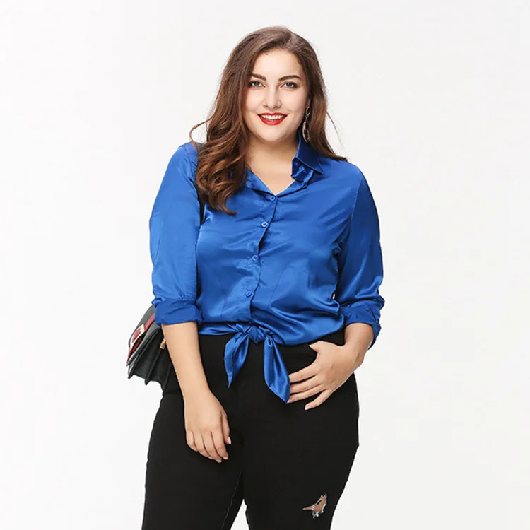 Buy Plus Size Fashion Silk Blue Blouse Female Big