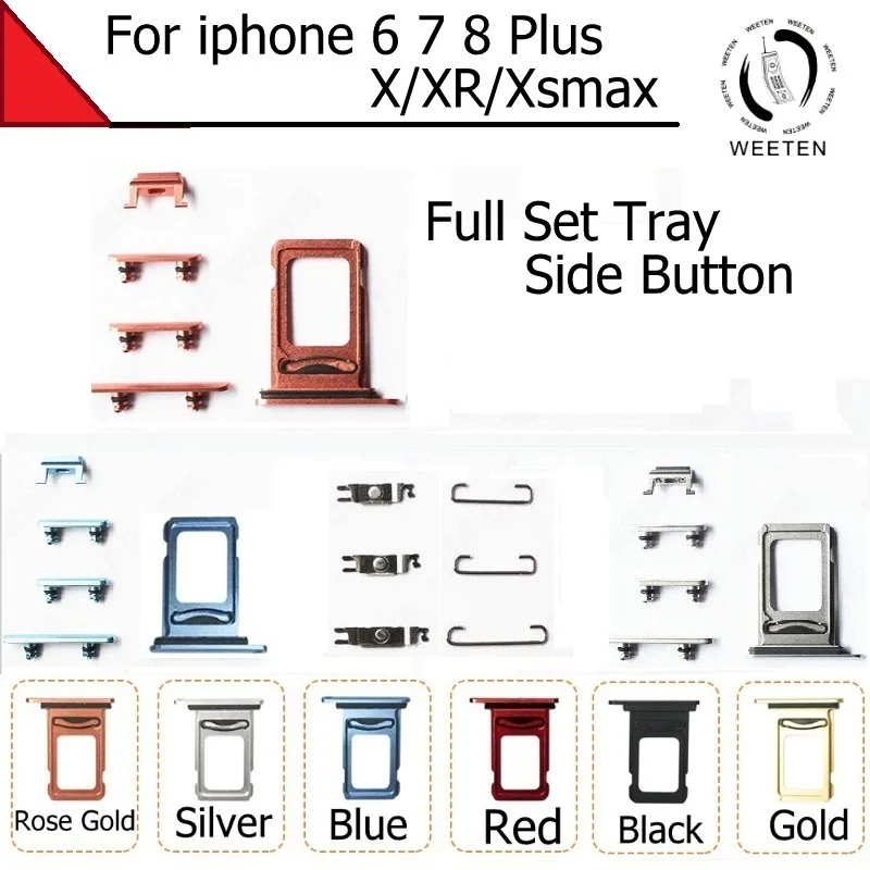 

11PCS/Set Mute&Power&Volume button and Sim Card Tray with Waterproof Ring For iPhone 7 8 plus X XS MAX XR Small Metal Iron Parts