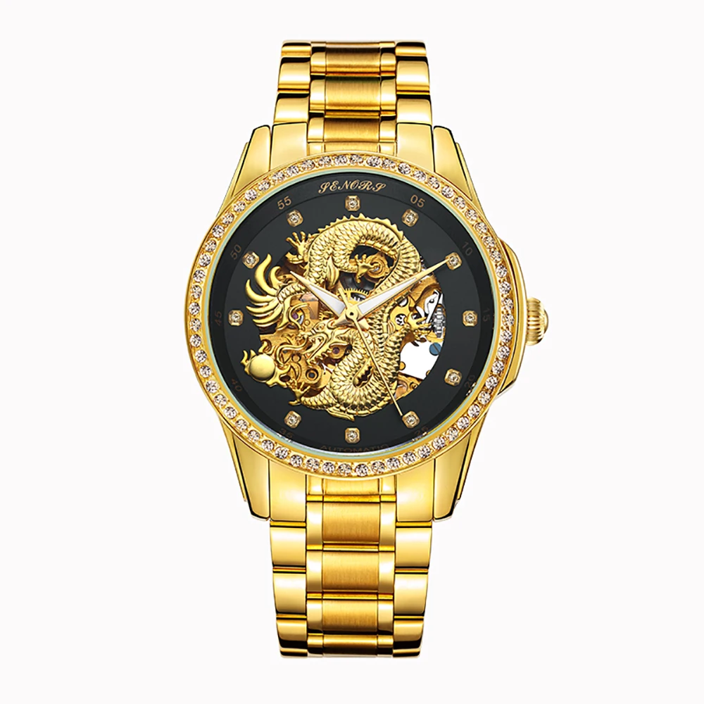 skeleton watch Luxury Dragon Skeleton Automatic Mechanical Watches For Men Wrist Watch Stainless Steel Strap Gold Clock Waterpro