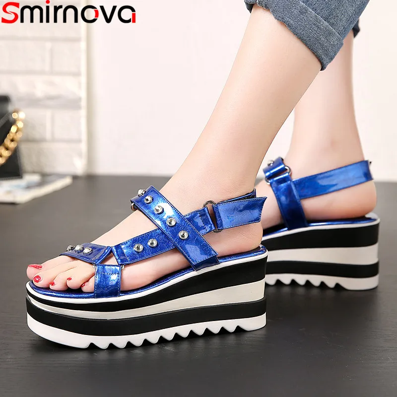 

Smirnova 2019 new summer sandals buckle platform ladies shoes comfortable wedges sandals casual flat platform women sandals