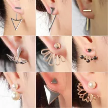 SMJEL artystyczne geometryczne kolczyki kwiatowe kolczyki damskie nauszniki przód tył dwustronne kolczyki Piercing biżuteria prezent bijou