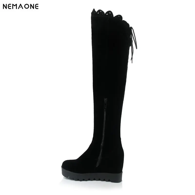 

New high heels women over the knee high boots platform ladies party boots wedges autumn winter shoes woman large size 43