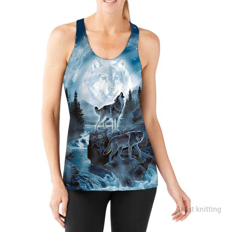 

BAE0065 New Fashion Women Punk Vest Snow Wolf print 3D Street Sleeveless Tops