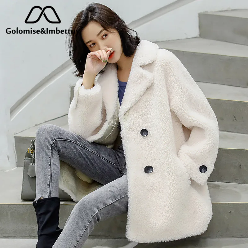 

Golomise&Imbettuy Real Composite Lamb Fur Coat Women Genuine Shearling Wool Fur Coat/Jacket with Faux Suede Leather Liner