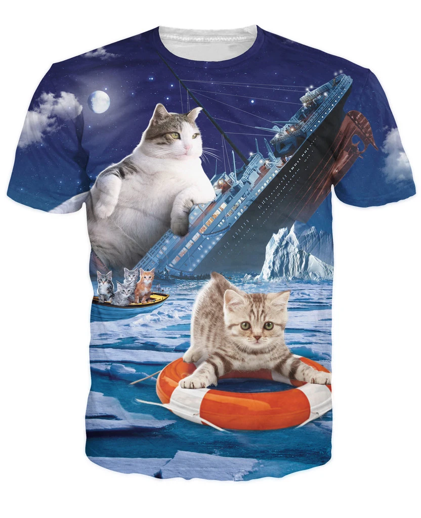 

Titanic Cat T-Shirt Women Men Cute Kitten cats Animal T Shirt Funny Tumblr Harajuku Hip Hop Fashion Famous Brand T Shirt