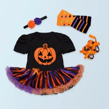 Модные комбинезоны с рисунком тыквы для маленьких девочек; кружевные платья-пачки; обувь для малышей; Теплый головной убор; вечерние костюмы для детей на Хэллоуин; подарок