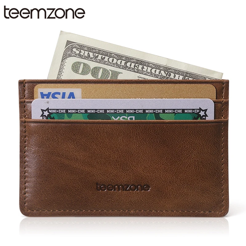 

teemzone New Style Men Women's Unisex Genuine Leather Business Casual Credit Card ID Holder Simple Card Holder 2 Colors K862