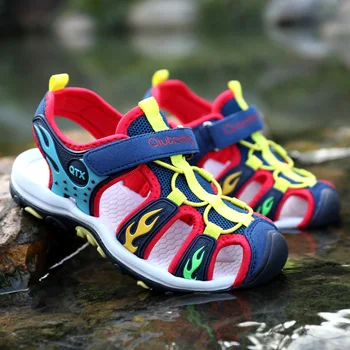 

Boy Genuine Leather Sandals Summer Children Beach Shoes Support Sport Sandals Closed Toe Orthopedic Shoes Kids Eu Size 27-38