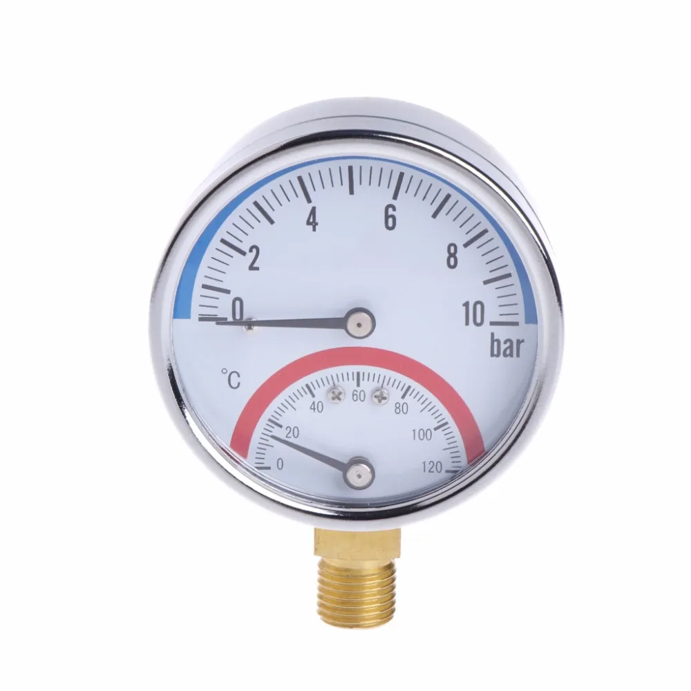 

10 Bar Temperature Pressure Gauge Meter G1/4 Thread 2 in1 Thermometer Monitor Tester Tools
