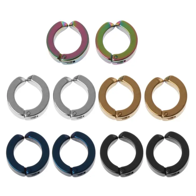 Punk Titanium Steel Round Ear Clip On Non Piercing Earrings Hoop Huggie