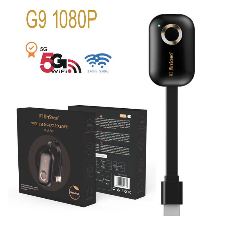 Mirascreen G9 4K 1080P беспроводной HDMI 5G 2,4G литой android ТВ Зеркальная Наклейка экран Miracast chromecast/Airplay стример