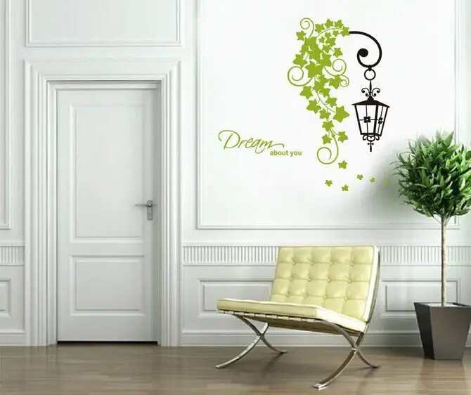 

Green Chlorophytum Comosum Street Lamp DIY Removable Wall Stickers Parlor TV/Sofa Background Home Decor Mural Decal JM8312