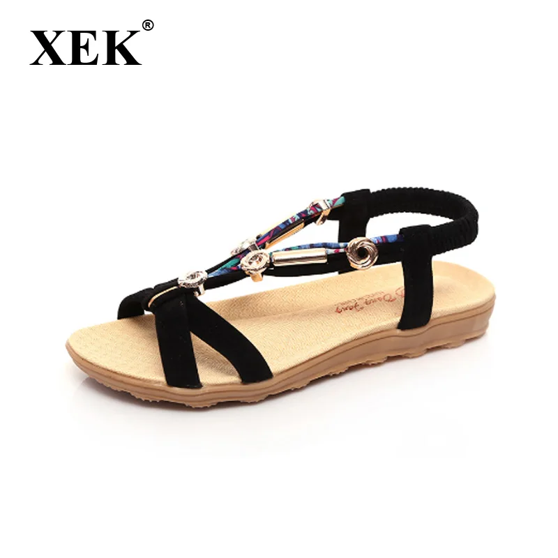

XEK Women Sandals Flats Ankle-Strap Women Summer Sandals Beach Shoes Flip Flop Plus Size 40 41 GSS62