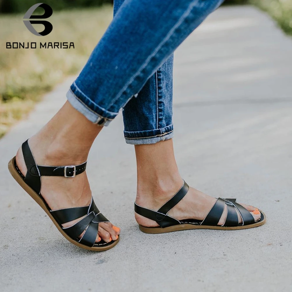 BONJOMARISA/Новинка года; популярные выразительные сандалии-гладиаторы на плоской подошве; женская летняя обувь года; большие размеры 34-43; повседневная женская пляжная обувь