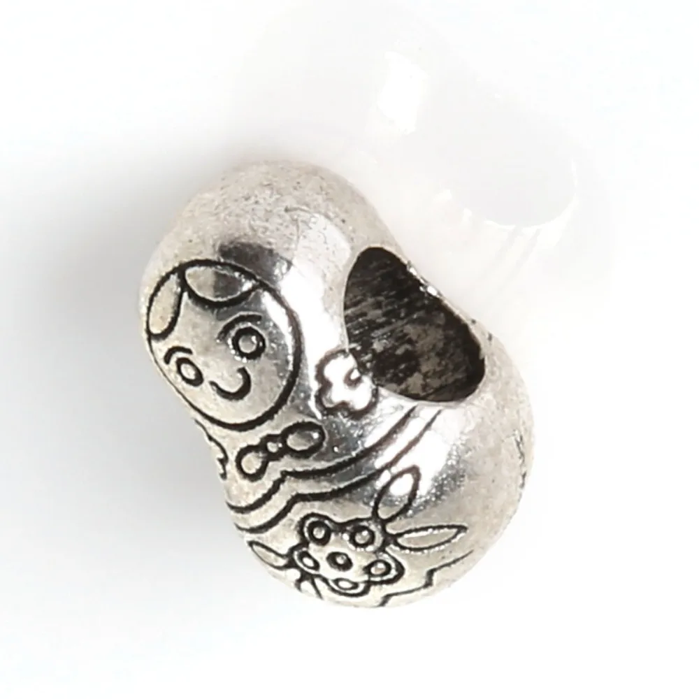 

13x8mm Russian Dolls Big Hole Beads Charms Pendant Antique Plated Silver Jewelry Findings Fit Making Necklace Bracelet DIY 4pcs