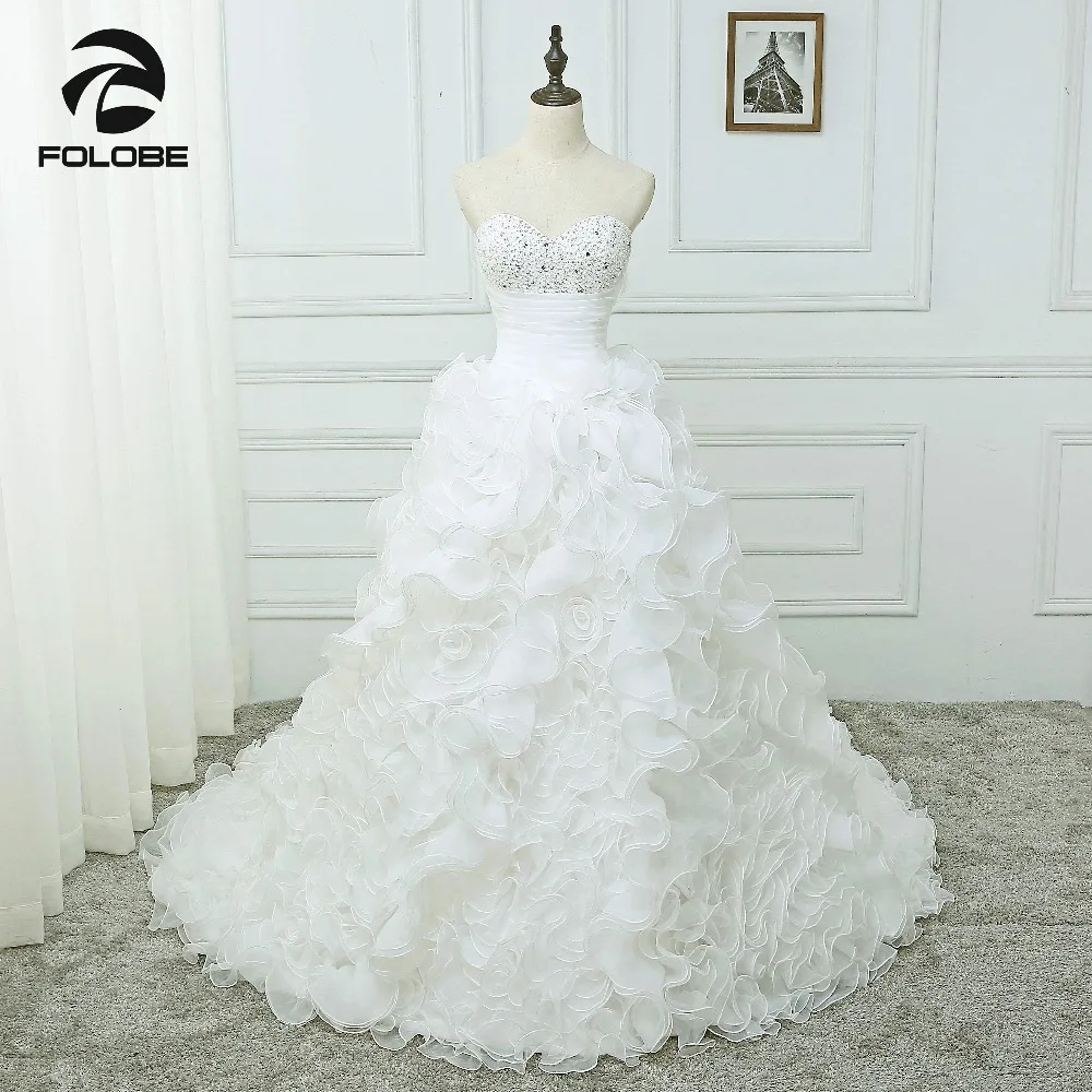 Vestidos De Noiva свадебное платье из органзы с бисером и оборками на заказ со складками |