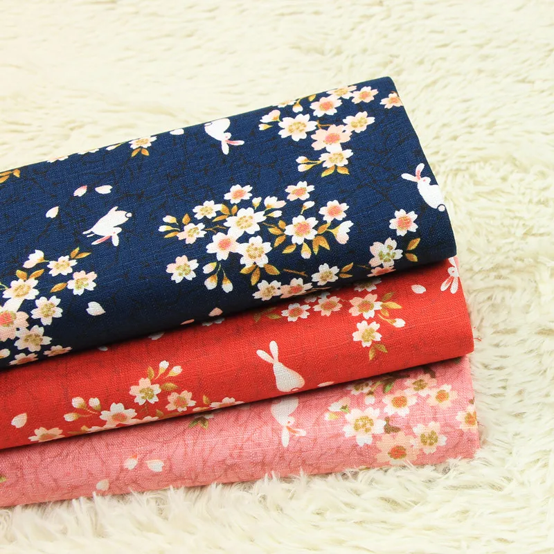 

Original Design 3 Colors Japanese Sakura Rabbit Cotton Slub Fabric by Yard/(Width:43"/110cm)