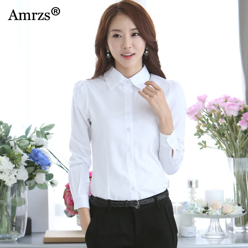 Hot Sale 2016 New Women Shirts Long Sleeve Chiffon Work White Shirts Women Blouses Tops Black ...