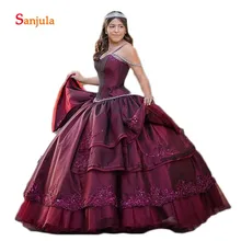 Бургундское бальное платье, бальные платья, милое платье на бретельках, вечерние платья принцессы для девочек на выпускной, украшенные бисером, юбка-тиер D1009