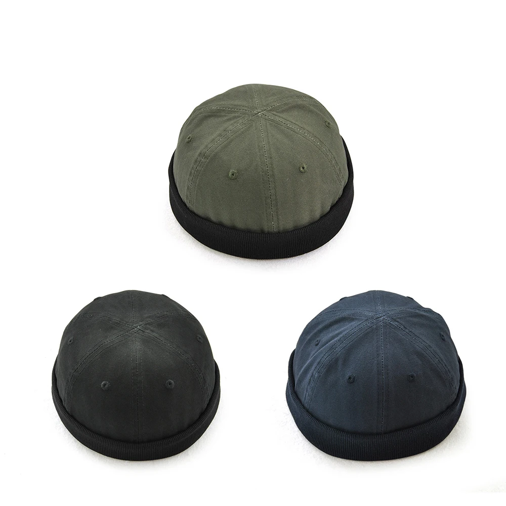Man Retro Skullcap Hat Cap Adjustable Cotton Rolled Cuff Brimless