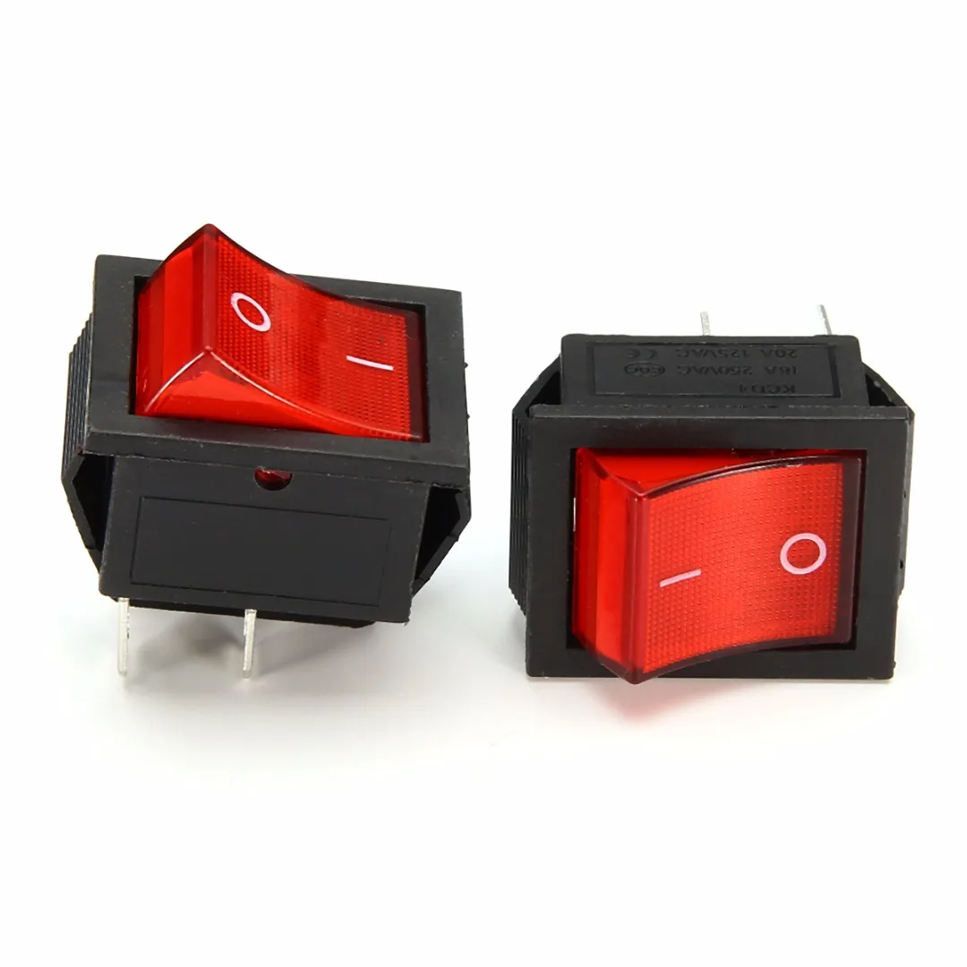 5Pcs Rocker Switch ON/OFF 2 Position 16A/250V KCD4-201 Red Lamp Light Rocker Switch with 4 Pin For Electrical Equipment
