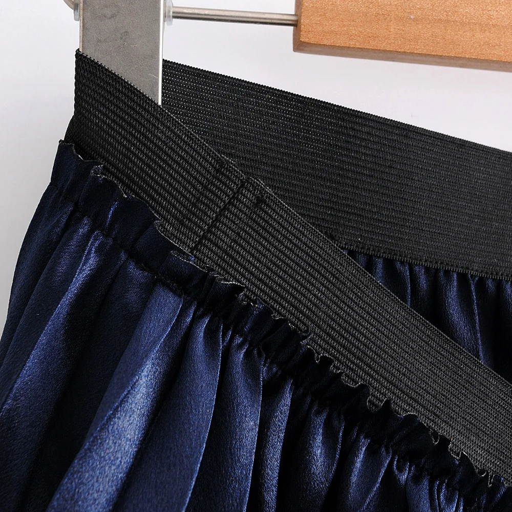 Женская Осенняя длинная юбка из металла темно-синяя плиссированная Офисная Женская стильная SML Прямая 18OctW3 эластичная талия