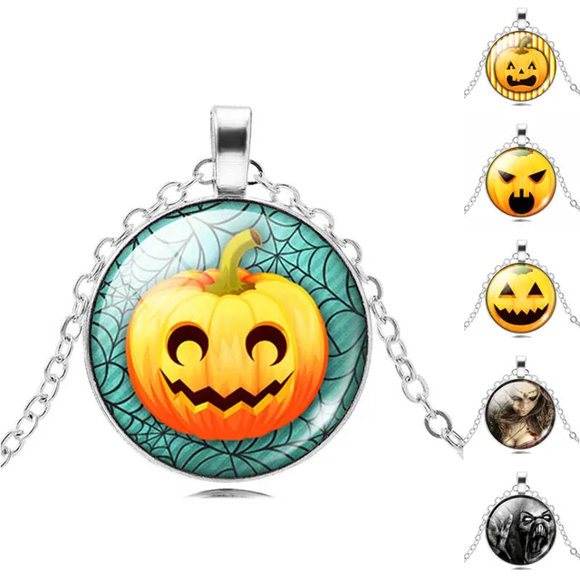 Halloween Jewelry Silver Color with Ghost Pumpkin Pattern Glass