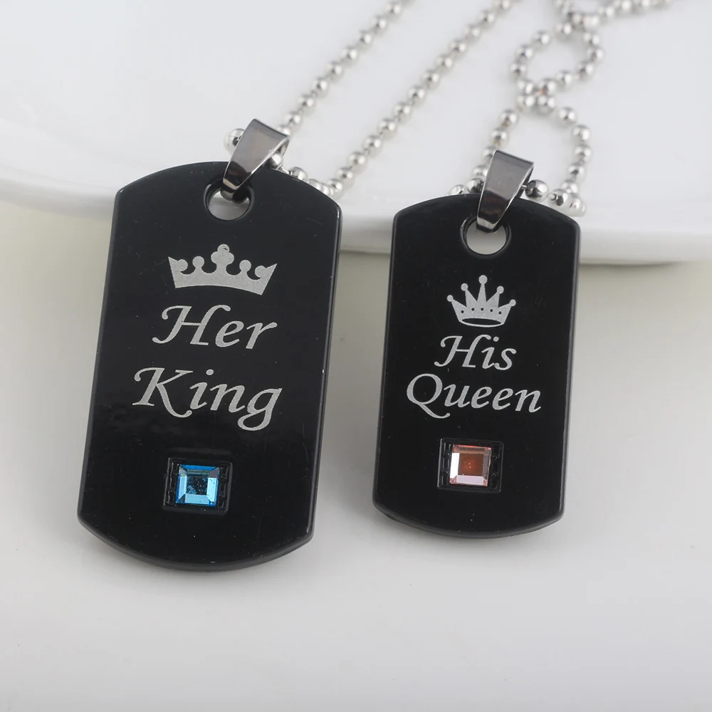 Her King & His Queen Couple Necklaces lovers pendant fashion crystal jewelry for women and men gifts Fashion Jewelry