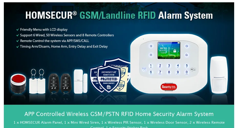 HOMSECUR App-Управление Беспроводной GSM RFID SMS Автодозвон Охранная сигнализация + Сенсорная Клавиатура + Доставка из RU