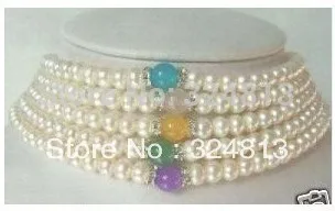 

Hot sale NEW 5pcs White Pearl Multicolor stone Necklace #1046 a