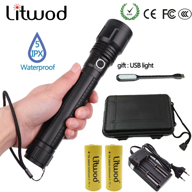 Litwod Z351446 светодиодный фонарик CREE XHP70.2 & XHP50 Высокая мощность 18650 лм Тактический