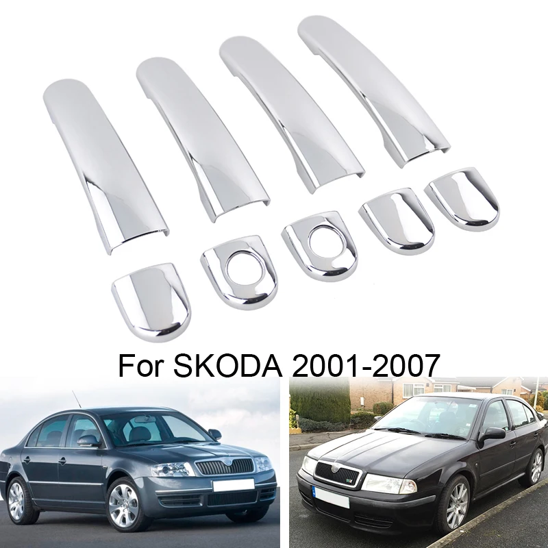 Автомобильный Стикеры для Skoda Superb Octavia 2002 2003 2004 2005 2006 2007 Chrome Боковая дверь ручка крышки дверь поймать отделка под давлением Кепки 9 шт