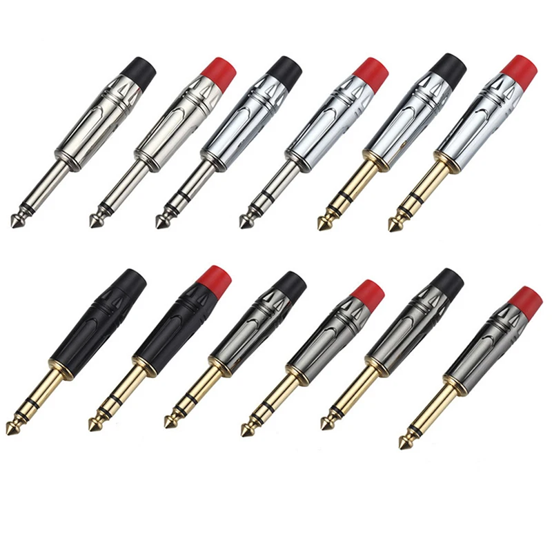 

100PCS/50Pairs Jack6.35mm High quality Nickelplated Audio Male Plug Connector Mono Stereo Microphone TS/TRS Plug Black&Red Tail