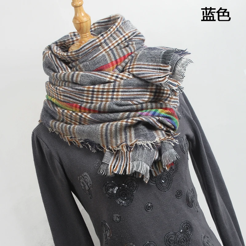 Женские шарфы в британском стиле с геометрическими узорами и кисточками, имитация кашемира, теплые мягкие шарфы YR005