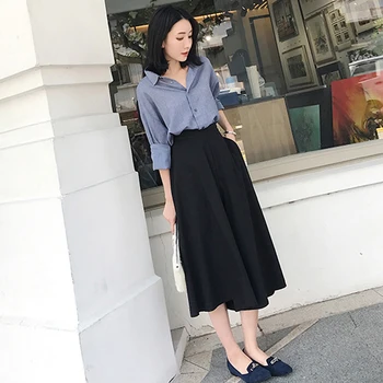 

Women's 2018 Spring/Summer New Long Sleeve Shirt Top + Wide Leg Pants Two-piece Elegant Temperament Set