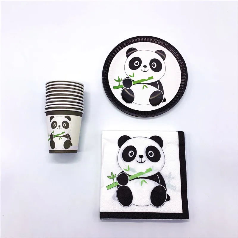 

40Pcs Panda Cartton Theme Kids Birthday Party Disposable Paper Cup Plate House Moving Wedding Family Party Dish Tableware Supply