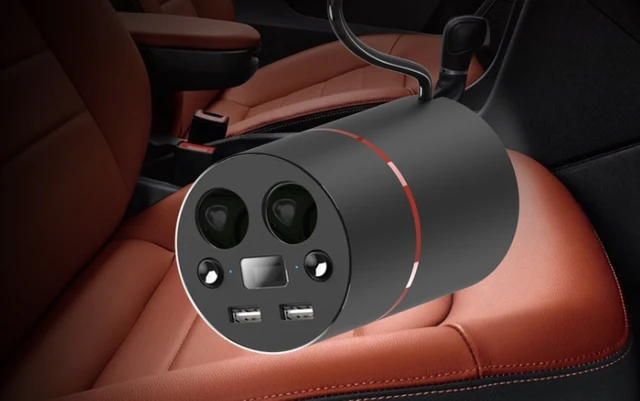 New cup car charger Double usb With voltage display With storage box / ashtray car charger
