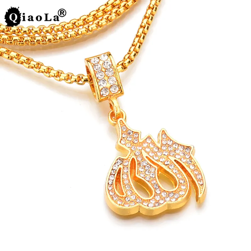 

Qiao La Gold Color Islamic Allah necklaces & pendants Trendy Charm Collar Necklace Religious Muslim Cubic Zirconia Jewelry
